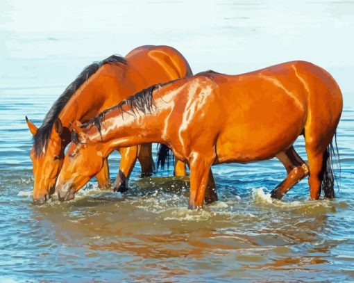 Horses Drinking Diamond Paintings