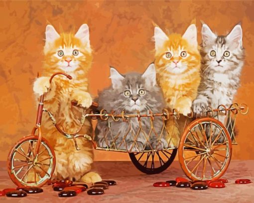 Cats On Bicycle Art Diamond Paintings