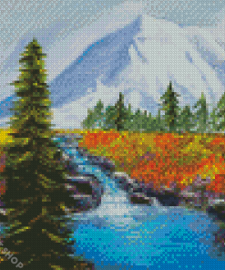 Mt Rainier And Flowers Diamond Paintings