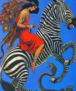 Woman Riding Zebra Art Diamond Paintings