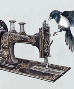 Bird On Sewing Machine Diamond Paintings