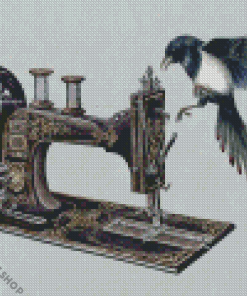 Bird On Sewing Machine Diamond Paintings