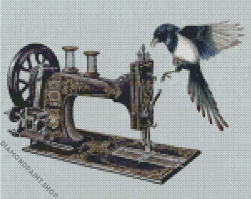 Bird On Sewing Machine Diamond Paintings