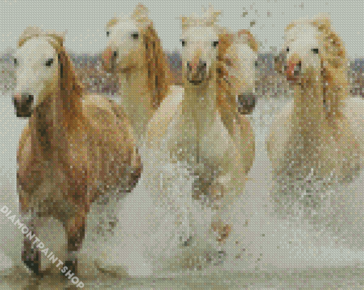 White Horses In Water Diamond Paintings