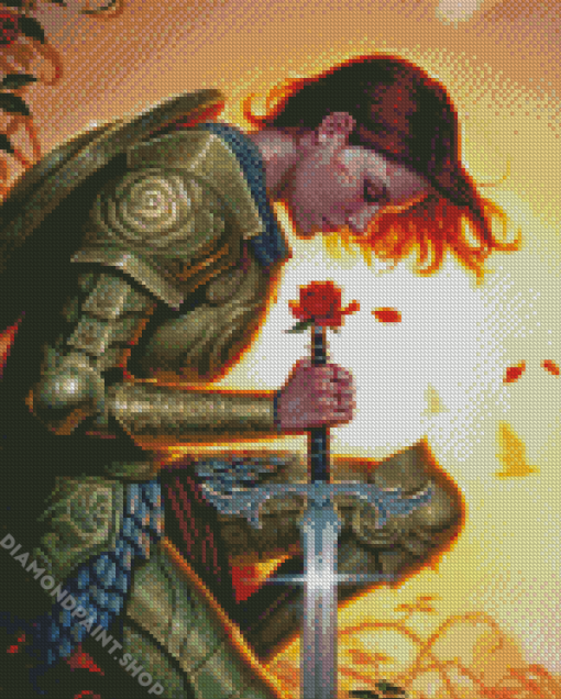 Kneeling Warrior Girl Diamond Paintings