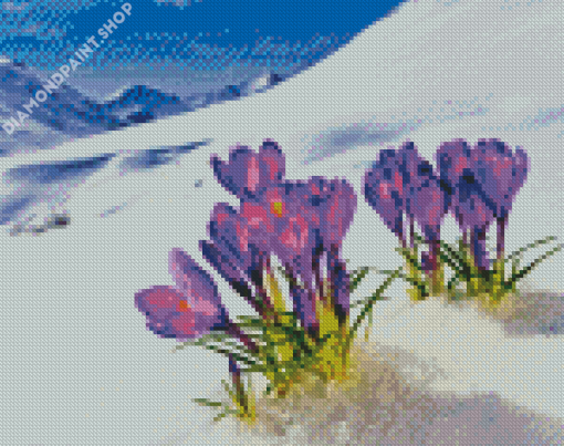 Flowers In Snow Diamond Paintings