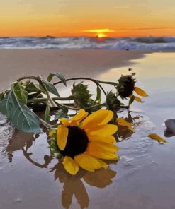 Sunflowers In Beach Diamond Paintings