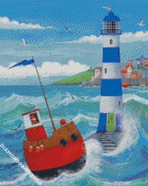 Lighthous And Sailboat Diamond Paintings