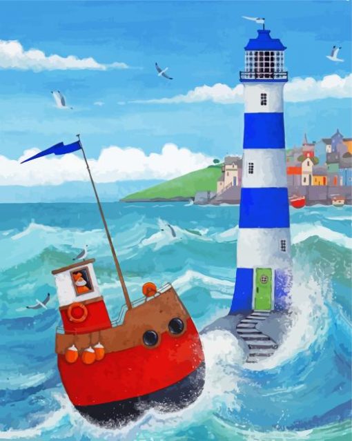 Lighthous And Sailboat Diamond Paintings