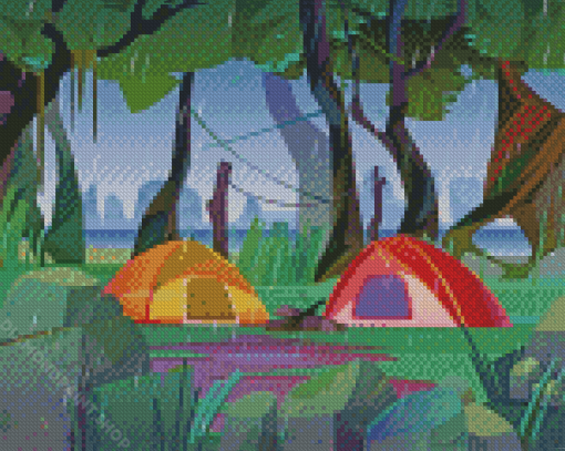 Camping In The Rain Diamond Paintings