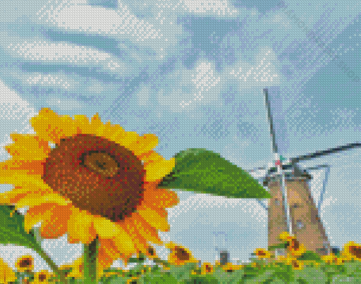 Dutch Windmill And Sunflower Diamond Paintings