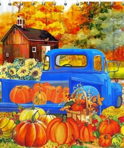 Fall With Blue Truck Diamond Paintings