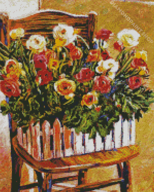 Flowers On Chair Diamond Paintings