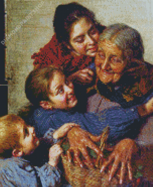 Grandma With Kids Diamond Paintings