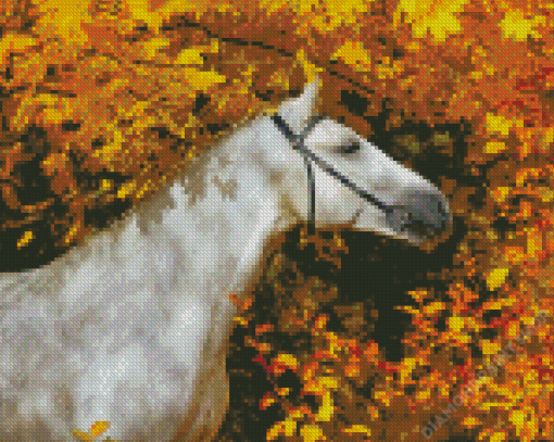 Horse In Fall Leaves Diamond Paintings