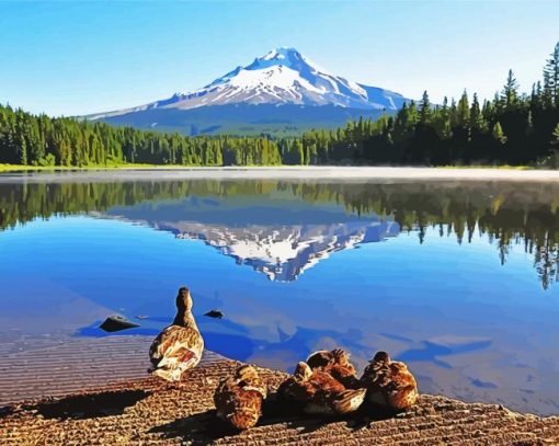 Oregon Mountains Lake Diamond Paintings