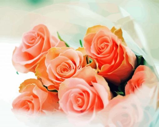 Peach Roses Bouquet Diamond Paintings