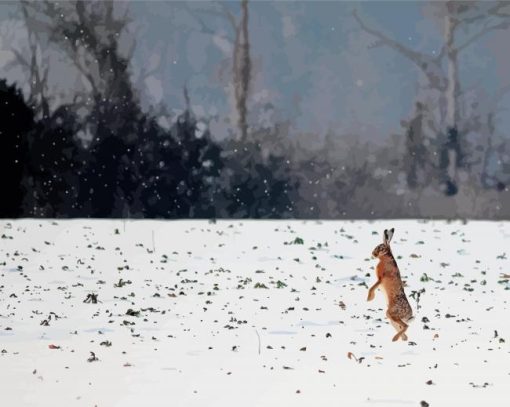 Rabbit Dancing In Snow Diamond Paintings