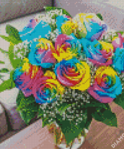 Rainbow Rose In Vase Diamond Paintings