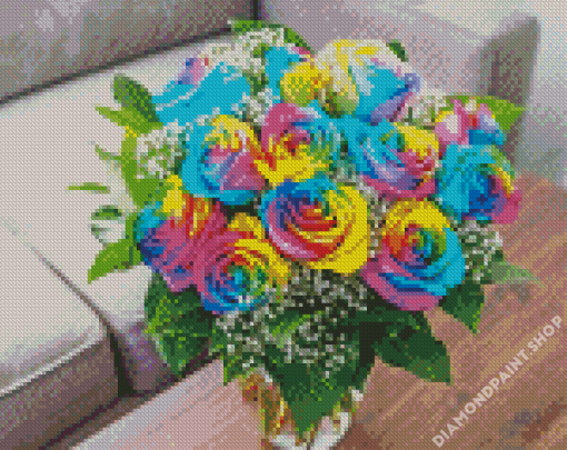 Rainbow Rose In Vase Diamond Paintings