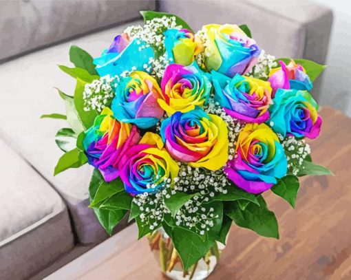 Rainbow Rose In Vase Diamond Paintings