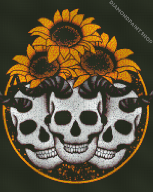 Skull And Sunflowers Diamond Paintings