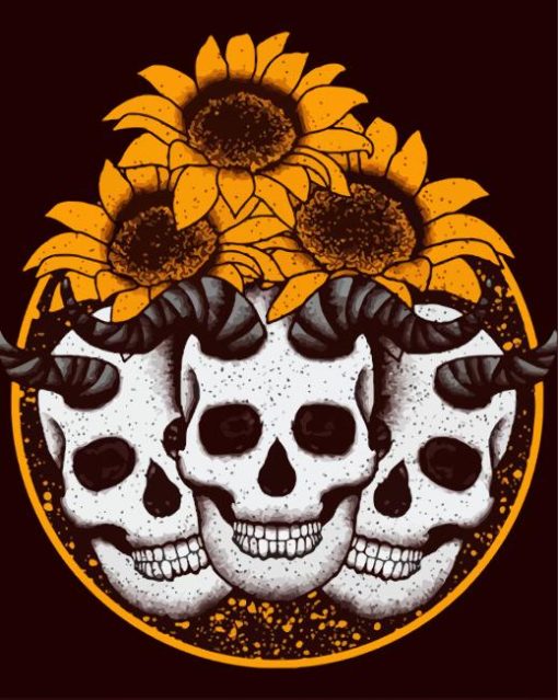 Skull And Sunflowers Diamond Paintings