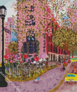 Spring Pink Village Diamond Paintings