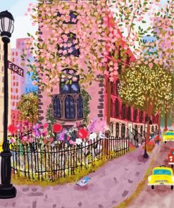 Spring Pink Village Diamond Paintings