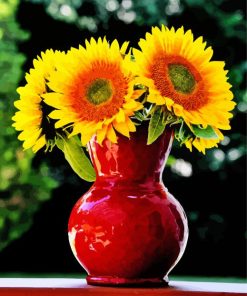 Sunflowers In Red Vase Diamond Paintings