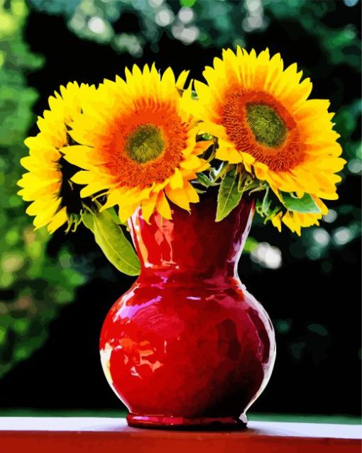 Sunflowers In Red Vase Diamond Paintings