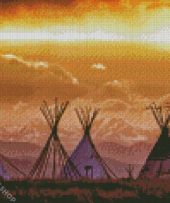 Teepees Sunset Diamond Paintings