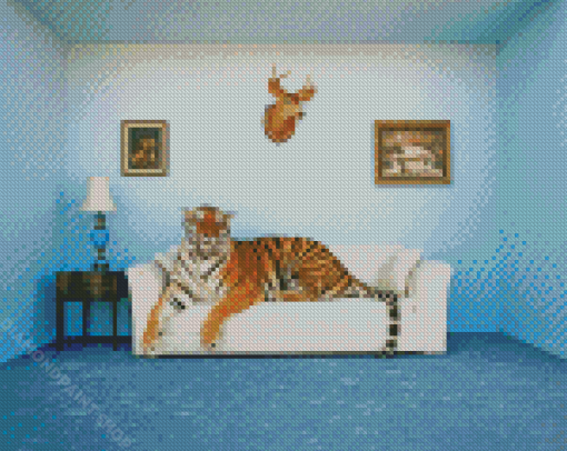 Tiger On Sofa Diamond Paintings