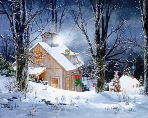 Vintage Snowy Home Diamond Paintings