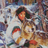 Wolves And Native Woman Diamond Paintings