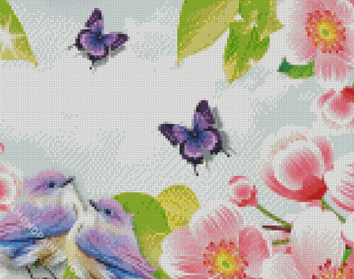 Flowers And Butterflies Diamond Paintings