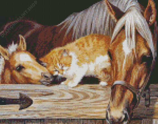 Adorable Cat And Horse Diamond Paintings