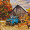 Blue Truck With Fall Diamond Paintings