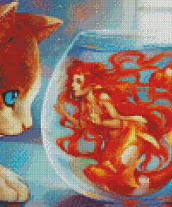 Kitty With Fish Diamond Paintings