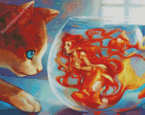 Kitty With Fish Diamond Paintings