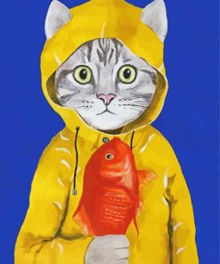 Cat With Fish Diamond Paintings