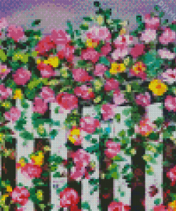 Fence And Flowers Diamond Paintings