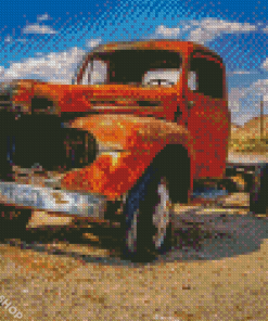 Orange Truck In Desert Diamond Paintings