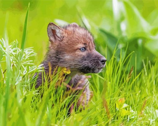 Adorable Wolf Cub Diamond Paintings