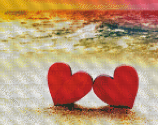 Beach With Hearts Art Diamond Paintings