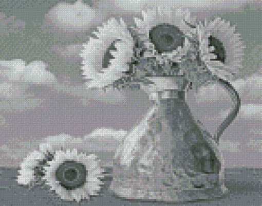 Black And White Sunflower In Copper Pitcher Diamond Paintings