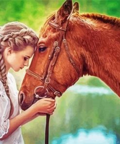 Girl And Brown Horse Illustration Diamond Paintings