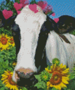 Aesthetic Cow With Sunflowers Art Diamond Paintings