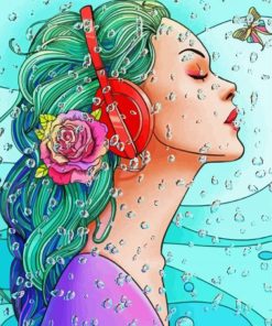 Girl With Headphones Diamond Paintings