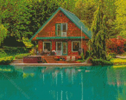 Aesthetic House By Lake Diamond Paintings